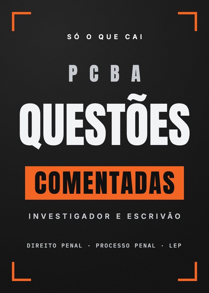 Capa do Caderno de Questões PCBA: questões comentadas para Investigador e Escrivão.